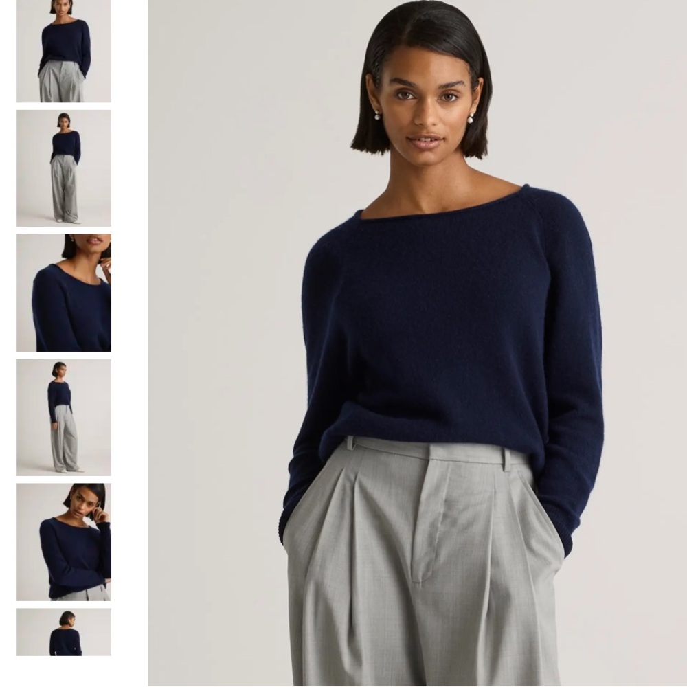 Quince Mongolian Cashmere Boat Neck Super Soft Sweater Navy XS